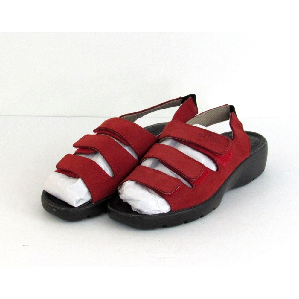 Fly Flot Women's Slingback Sandals Size 36 (5) Red Leather Suede Italy Anatomic